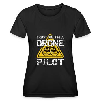 Drone avec panneau d’avertissement Drone flyer - T-shirt sport Femme - noir - Devant - AI Model Female 172 light (172cm)