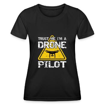 Drone avec panneau d’avertissement Drone flyer - T-shirt sport Femme - noir - Devant - AI Model Female 172 light (172cm)