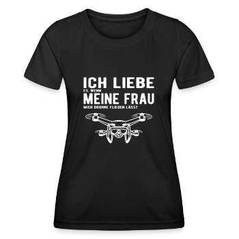 Ich Liebe meine Frau Drohne Fliegen lässt - Frauen Funktions-T-Shirt - Schwarz - Vorne - AI Model Female 172 light (172cm)