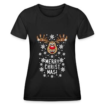 54B Deer Hirsch Rudolph Merry Christmas funny - Frauen Funktions-T-Shirt - Schwarz - Vorne - AI Model Female 172 light (172cm)