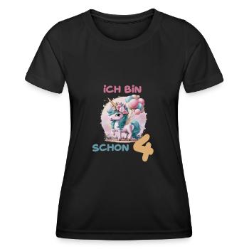 Magisches Einhorn Ballon 4 Geburtstag Vierter - Frauen Funktions-T-Shirt - Schwarz - Vorne - AI Model Female 172 light (172cm)