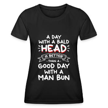 Frisur Kahlkopf Bart - Frauen Funktions-T-Shirt - Schwarz - Vorne - AI Model Female 172 light (172cm)