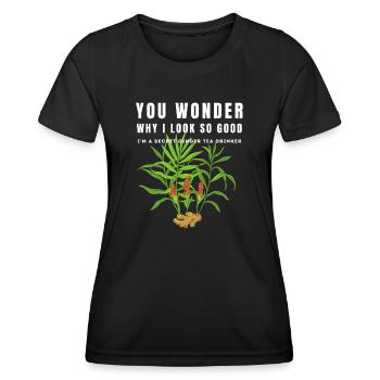 JE SUIS UN BUVEUR SECRET DE THÉ AU GINGEMBRE Ingwertee Ingwer - T-shirt sport Femme - noir - Devant - AI Model Female 172 light (172cm)