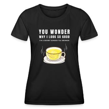 JE SUIS UN BUVEUR SECRET DE THÉ AU GINGEMBRE Ingwertee Ingwer - T-shirt sport Femme - noir - Devant - AI Model Female 172 light (172cm)