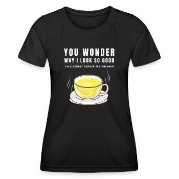 JE SUIS UN BUVEUR SECRET DE THÉ AU GINGEMBRE Ingwertee Ingwer - T-shirt sport Femme - noir - Devant - AI Model Female 172 light (172cm)