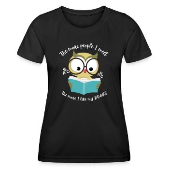 Hibou lisant un livre. Vous aimez les livres - T-shirt sport Femme - noir - Devant - AI Model Female 172 light (172cm)