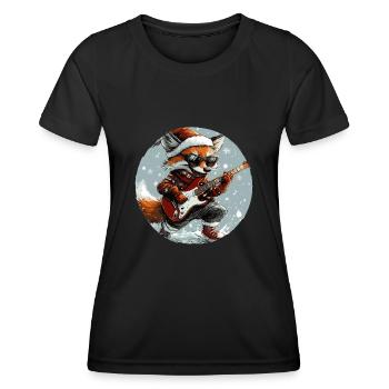 Fox Christmas Rocker Guitar - Women's Functional T-Shirt - black - Front - AI Model Female 172 light (172cm)