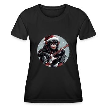 Monkey Christmas Rocker Guitar - Women's Functional T-Shirt - black - Front - AI Model Female 172 light (172cm)