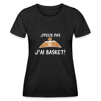 J'peux pas j'ai basket. Humour sur le basket - T-shirt sport Femme - noir - Devant - AI Model Female 172 light (172cm)