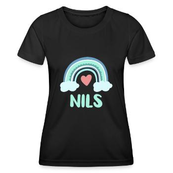 Nils Name Regenbogen Baby - Frauen Funktions-T-Shirt - Schwarz - Vorne - AI Model Female 172 light (172cm)