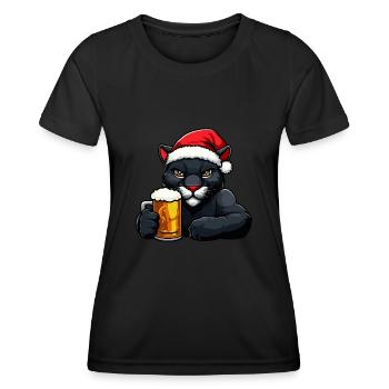 Panther Weihnachten Bier Lustig - Frauen Funktions-T-Shirt - Schwarz - Vorne - AI Model Female 172 light (172cm)