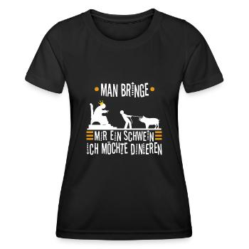 Man bringe mir ein Schwein, ich möchte dinieren. - Frauen Funktions-T-Shirt - Schwarz - Vorne - AI Model Female 172 light (172cm)