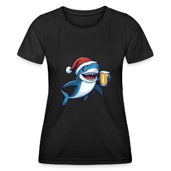 Shark Christmas Beer Funny - Women's Functional T-Shirt - black - Front - AI Model Female 172 light (172cm)