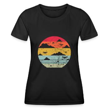 Drone pilot retro sky sunset quadrocopter flying - Frauen Funktions-T-Shirt - Schwarz - Vorne - AI Model Female 172 light (172cm)