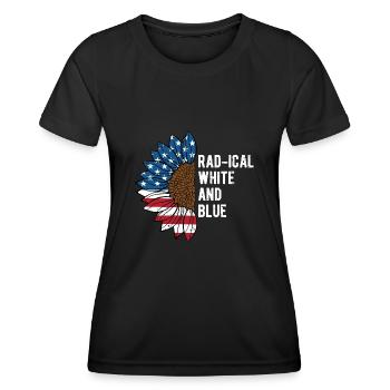Radical White and Blue 4th of July American Flag - Women's Functional T-Shirt - black - Front - AI Model Female 172 light (172cm)