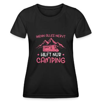 Camping Wohnmobil Campen Natur Camperin - Frauen Funktions-T-Shirt - Schwarz - Vorne - AI Model Female 172 light (172cm)