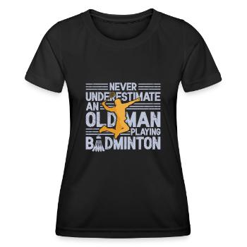 Badminton player old man badminton dad shuttlecock - Women's Functional T-Shirt - black - Front - AI Model Female 172 light (172cm)