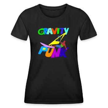 Bunter GRAVITY Windsurfer über PUNK Schriftzug - Frauen Funktions-T-Shirt - Schwarz - Vorne - AI Model Female 172 light (172cm)
