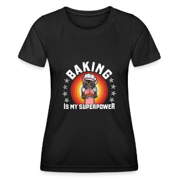 Baker Cat Cake Food Baking Hobby Dire - T-shirt sport Femme - noir - Devant - AI Model Female 172 light (172cm)