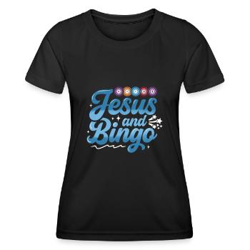 Joueur de bingo interrogez-moi sur la conception du bingo chanceux - T-shirt sport Femme - noir - Devant - AI Model Female 172 light (172cm)