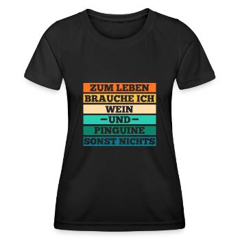 Wein Pinguin - Frauen Funktions-T-Shirt - Schwarz - Vorne - AI Model Female 172 light (172cm)