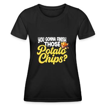 Funny potato chips quote for potato snacks lover - Women's Functional T-Shirt - black - Front - AI Model Female 172 light (172cm)