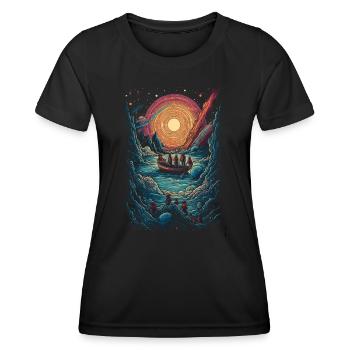 Surrealistische Kanu Gruppe im Universum Sonne - Frauen Funktions-T-Shirt - Schwarz - Vorne - AI Model Female 172 light (172cm)