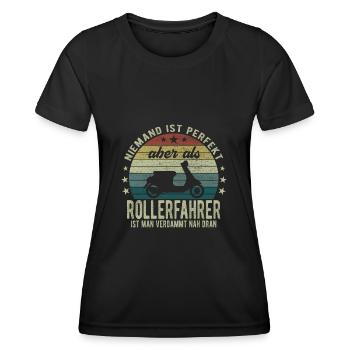 Niemand ist Perfekt aber als Rollerfahrer - Frauen Funktions-T-Shirt - Schwarz - Vorne - AI Model Female 172 light (172cm)