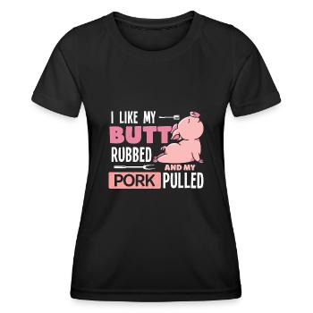 Pulled Pork - Lustiges Grillen Smoker - Frauen Funktions-T-Shirt - Schwarz - Vorne - AI Model Female 172 light (172cm)