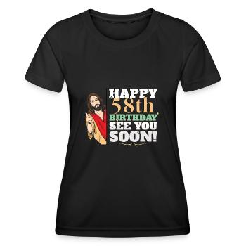 Happy 58th Birthday See You Soon Funny Jesus Meme - Women's Functional T-Shirt - black - Front - AI Model Female 172 light (172cm)