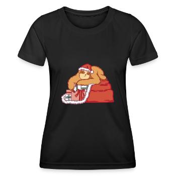 Sloth as Santa Claus with Christmas present - Women's Functional T-Shirt - black - Front - AI Model Female 172 light (172cm)