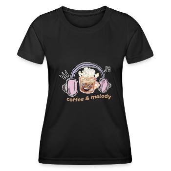 Kaffee & Musik Melodie - Frauen Funktions-T-Shirt - Schwarz - Vorne - AI Model Female 172 light (172cm)