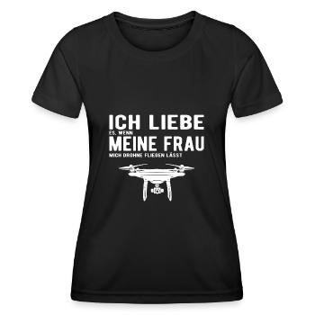 Ich Liebe meine Frau Drohne Fliegen lässt - Frauen Funktions-T-Shirt - Schwarz - Vorne - AI Model Female 172 light (172cm)