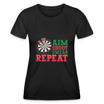 Zielen, Schießen, Schwören, Wiederholen, Dartspieler und Werfen - Frauen Funktions-T-Shirt - Schwarz - Vorne - AI Model Female 172 light (172cm)