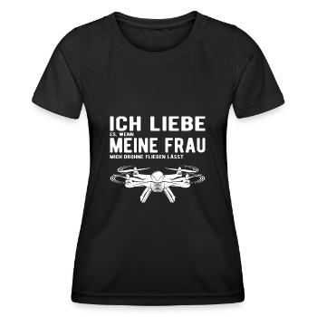 Ich Liebe meine Frau Drohne Fliegen lässt - Frauen Funktions-T-Shirt - Schwarz - Vorne - AI Model Female 172 light (172cm)
