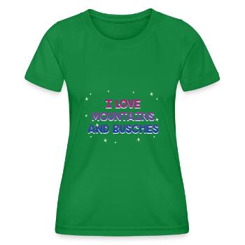 I Love Mountains and Busches Bisexual LGBTQ Bi - Frauen Funktions-T-Shirt - Kelly Green - Vorne - AI Model Female 172 dark (172cm)
