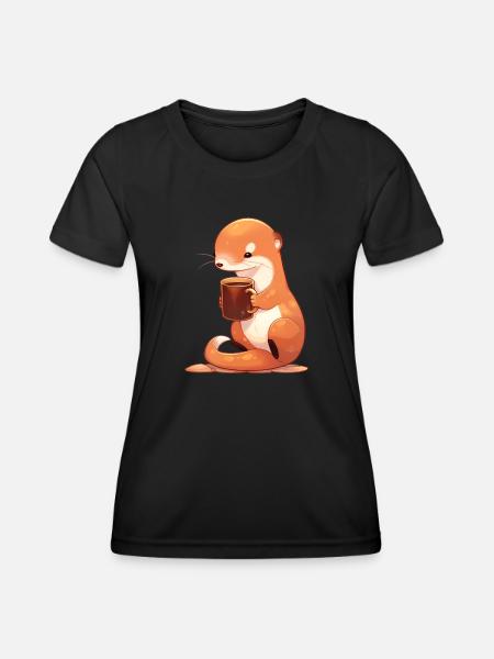 Cute Mongoose holding coffeev - Women's Functional T-Shirt - black