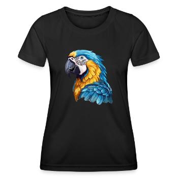 Blau-Gold Ara - Frauen Funktions-T-Shirt - Schwarz - Vorne - AI Model Female 172 light (172cm)