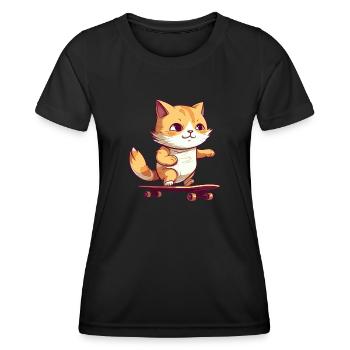 Skateboarder Katze Mädchen Skater - Frauen Funktions-T-Shirt - Schwarz - Vorne - AI Model Female 172 light (172cm)