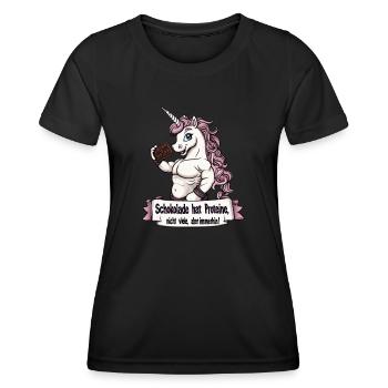 Gym - Schokolade hat Proteine, nicht viele - Frauen Funktions-T-Shirt - Schwarz - Vorne - AI Model Female 172 light (172cm)