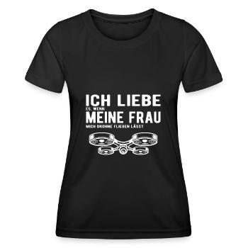 Ich Liebe meine Frau Drohne Fliegen lässt - Frauen Funktions-T-Shirt - Schwarz - Vorne - AI Model Female 172 light (172cm)
