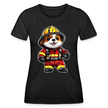 Niedlicher Feuerwehr Hund - Frauen Funktions-T-Shirt - Schwarz - Vorne - AI Model Female 172 light (172cm)
