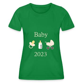 Baby 2023 Geburt Mädchen Vorlage personalisierbar - Frauen Funktions-T-Shirt - Kelly Green - Vorne - AI Model Female 172 dark (172cm)