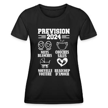 Annonce Grossesse 2024 Prévision pour 2024 Annonce - T-shirt sport Femme - noir - Devant - AI Model Female 172 light (172cm)