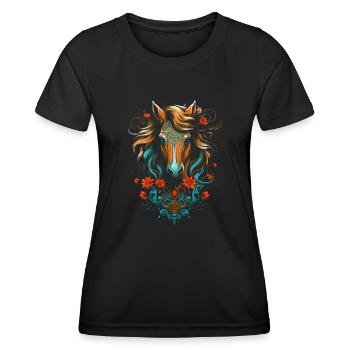 Horse and flowers - Women's Functional T-Shirt - black - Front - AI Model Female 172 light (172cm)