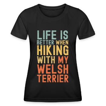 Welsh-Terrier Hiking dog retro - Women's Functional T-Shirt - black - Front - AI Model Female 172 light (172cm)