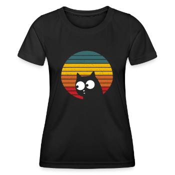 VINTAGE CAT RETRO KATZE - Frauen Funktions-T-Shirt - Schwarz - Vorne - AI Model Female 172 light (172cm)