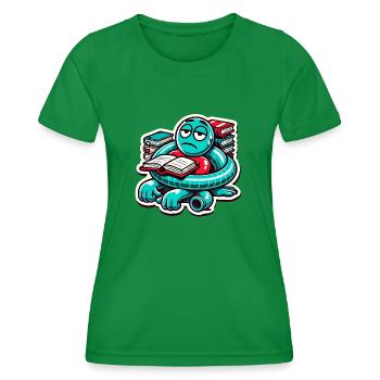 Exhausted Book Lover Cartoon Design - Women's Functional T-Shirt - kelly green - Front - AI Model Female 172 dark (172cm)