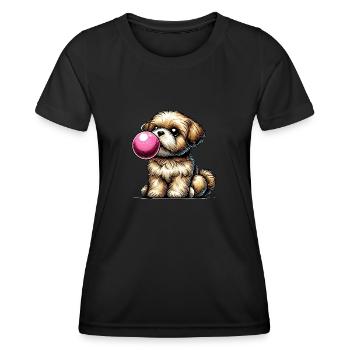 Verspielter Hund, der Kaugummi bläst - Frauen Funktions-T-Shirt - Schwarz - Vorne - AI Model Female 172 light (172cm)