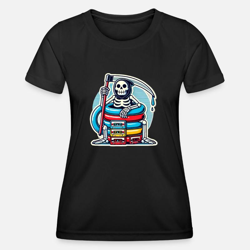 Retro Skeleton with Cassette Tapes - Women's Functional T-Shirt - black